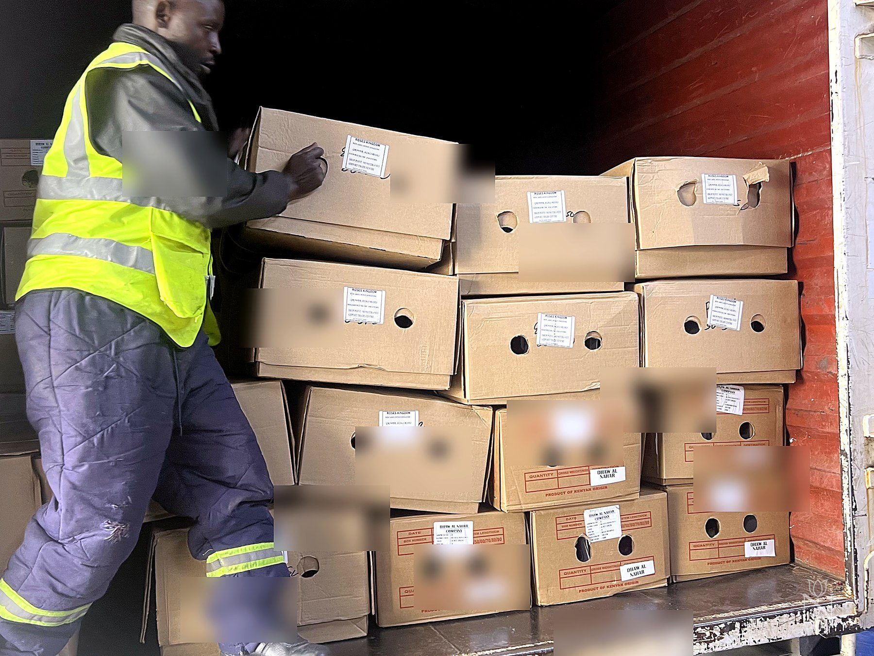 Flower export boxes heading to JKIA cargo terminal